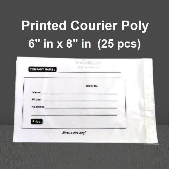 25 Pcs White Printed Courier Poly Bag 6 x 8 Inch (6"×8") Ready Made Shipping Mailer Poly Bags Waterproof E-commerce Packaging Bag Online Business Packaging Material 68 Inch Courier Poly Wholesale_img_0