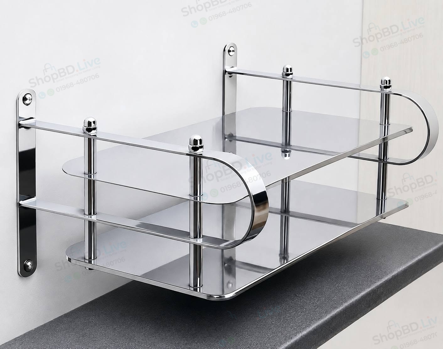 SS Router Stand (100% Pure Stainless Steel) 2-Layer Wall Mount SS Wifi Router Stand Shelf for TV Box & Remotes Stainless Steel Wall Mounted Router Stand