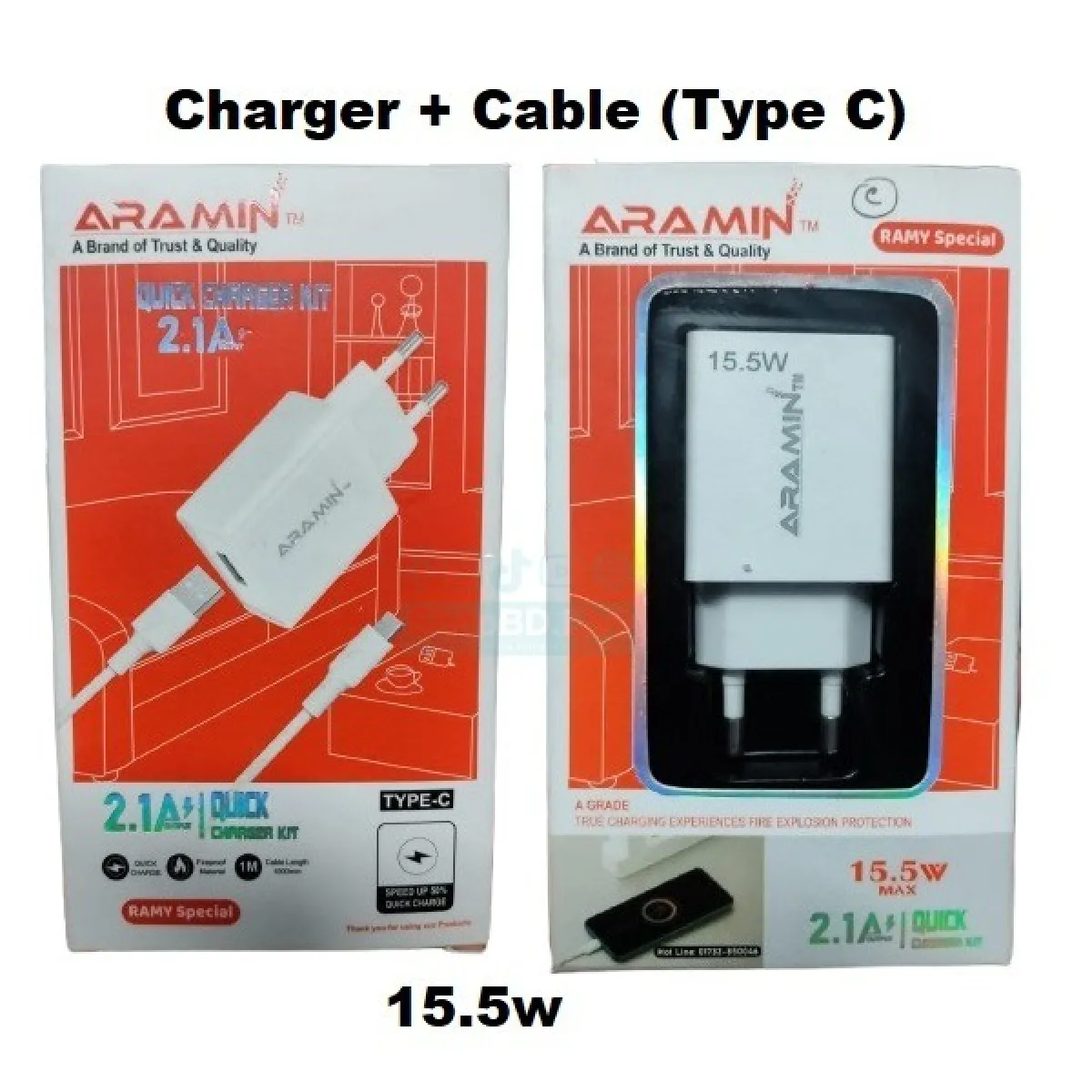 Aramin Quick Charger 15.5w max Charger with Type C Cable