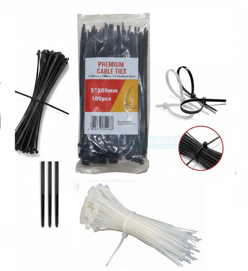 8 Inch Cable Ties (5×200mm) – Heavy Duty Nylon Industrial Zip Wrap | 100 Pcs Pack | Price in BD_img_0