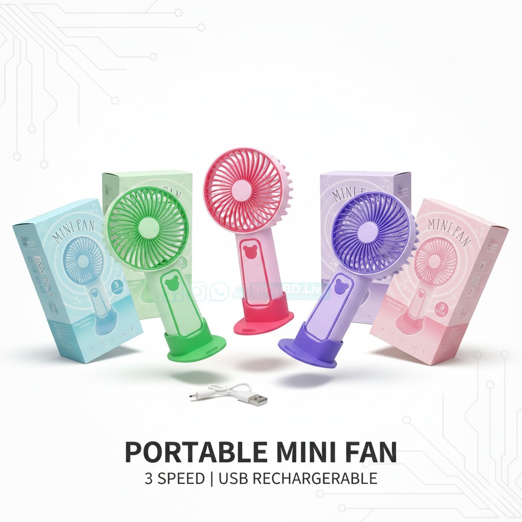Mini Portable Fan with Phone Stand & Spray – USB Rechargeable, 3 Speed, 5V | Model TX265 | Price in BD_img_0