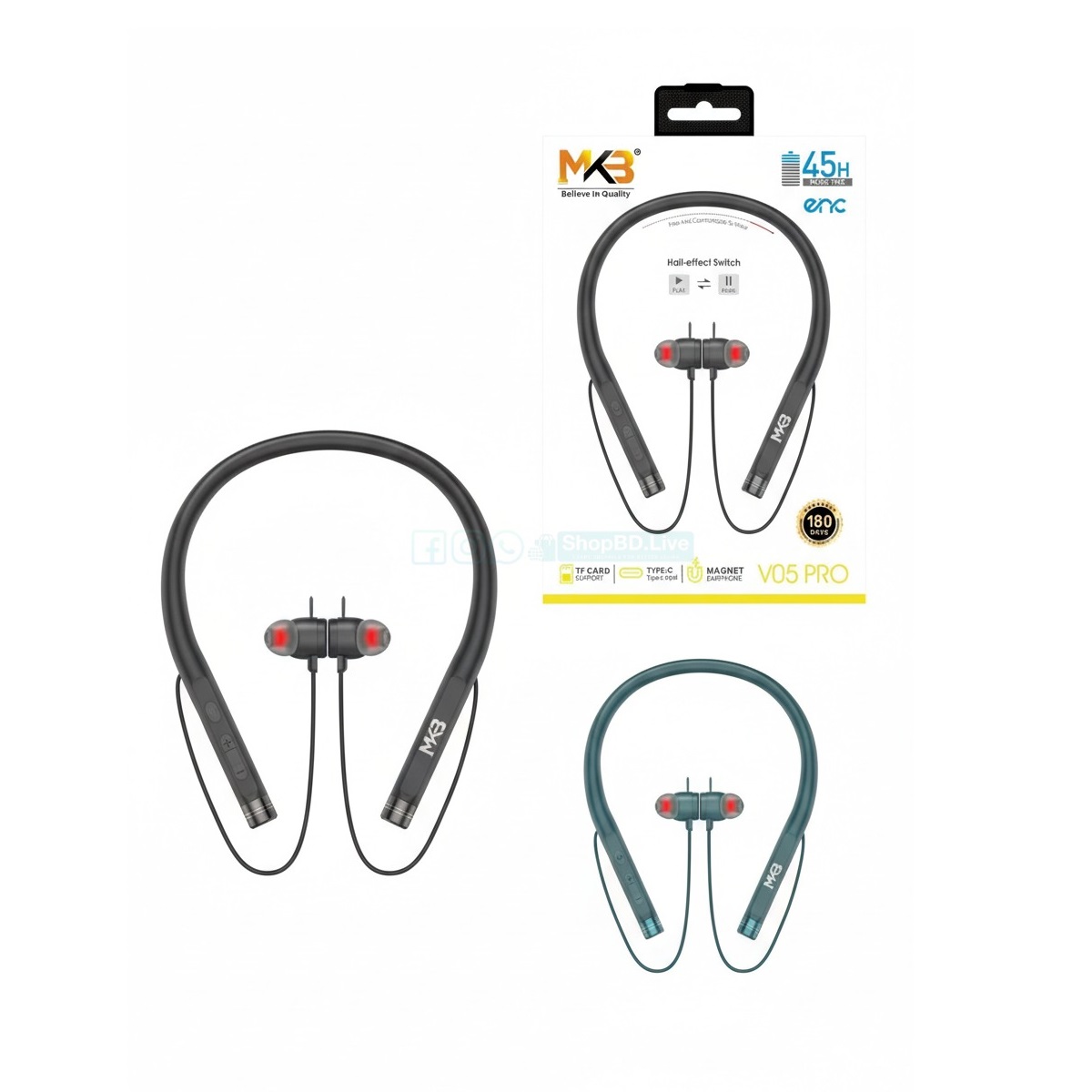 MKB V05 Pro Magnetic ENC Wireless Neckband with 45H Battery & TF Card | Price in BD_img_0