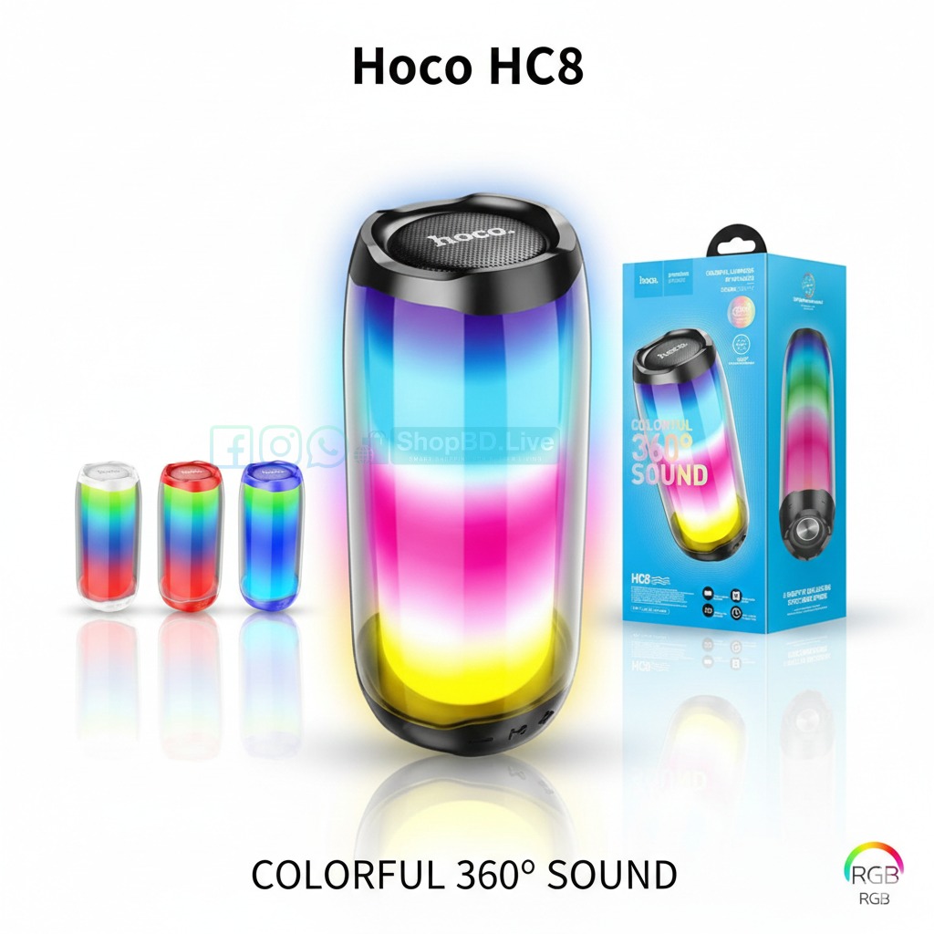 HOCO HC8 Pulsating Colorful LED Bluetooth Speaker 1800mAh | Price in BD_img_0
