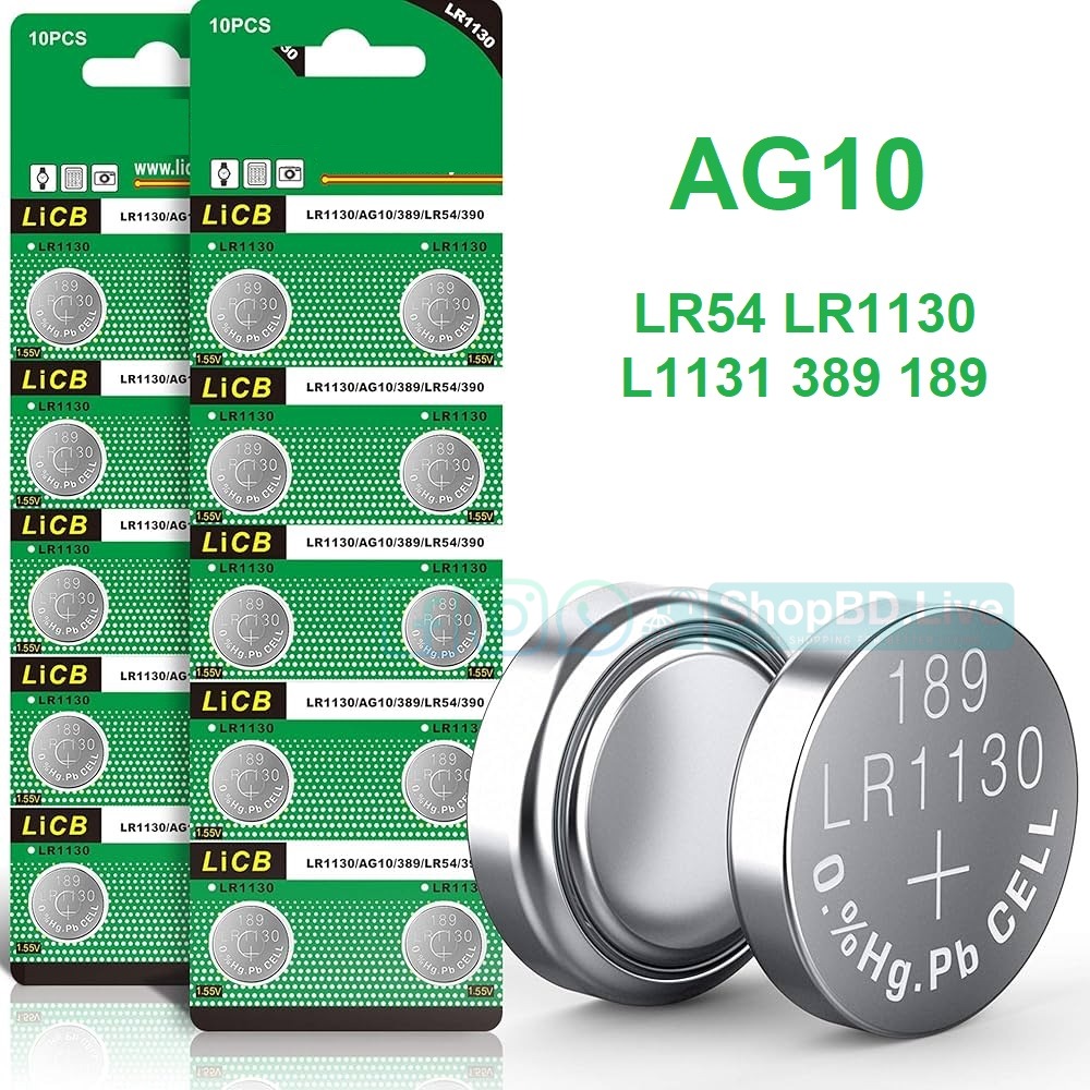 10pcs AG10 watch Battery 1.55V LR54 LR1130 L1131 389 189 Alkaline Batteries Button Cell Coin_img_0