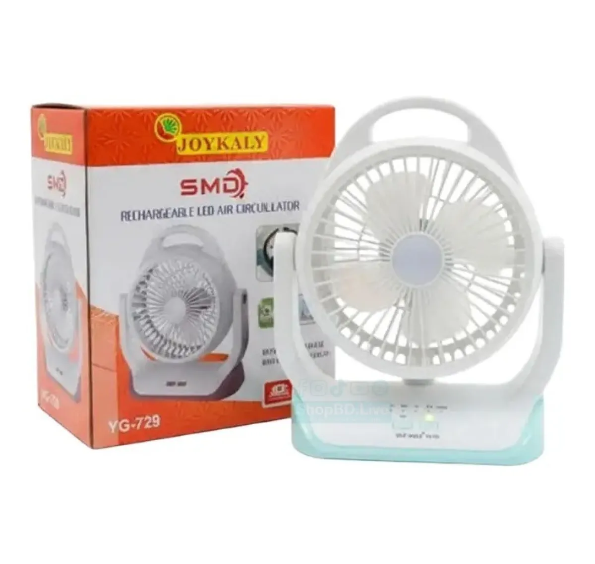 JOYKALY YG-729 Rechargeable AC/DC Mini Table Fan with LED Light Portable Rechargeable LED Light AC/AD Electronic Fan with 8" inches High Speed Blade