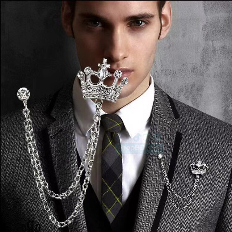 Crown Rhinestone Brooch Pin Gold Silver Alloy Fashion Badge for Suit Blazer Scarf_img_2