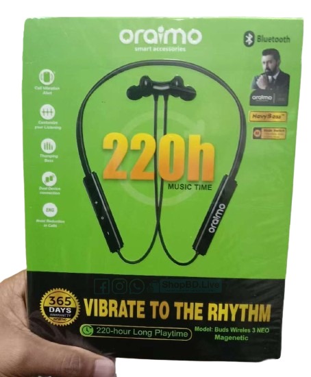 Oraimo Buds Wireless 3 Neo | 220 Hours Long Playtime Magnetic Earbuds with 365 Days Warranty | Price in BD_img_0