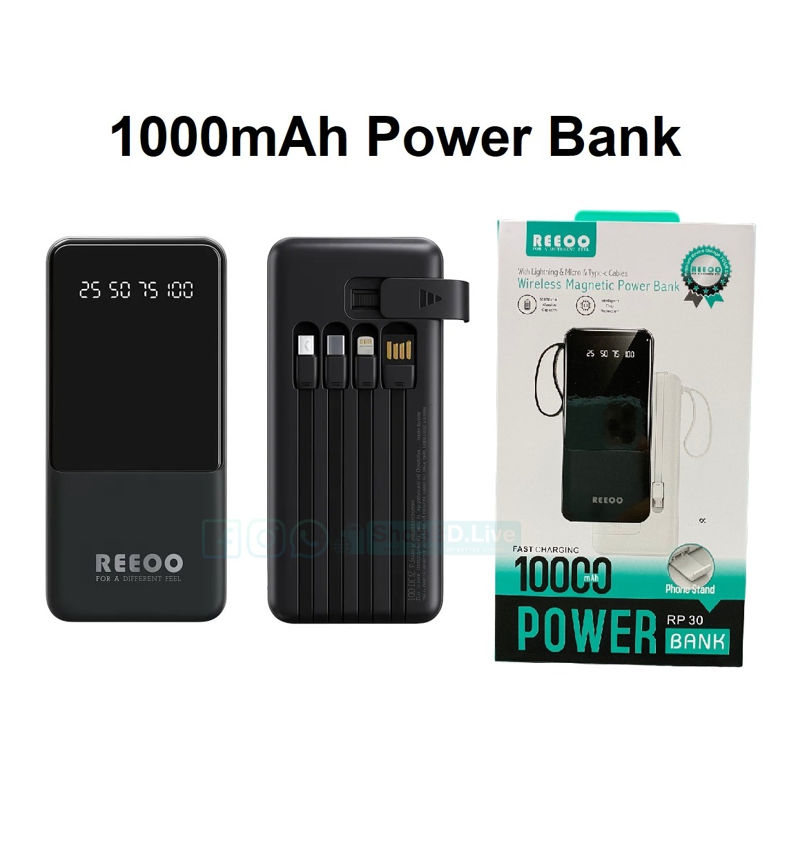 Reeoo 10000mAh Power Bank (With 4 Cable ) RP-30_img_0