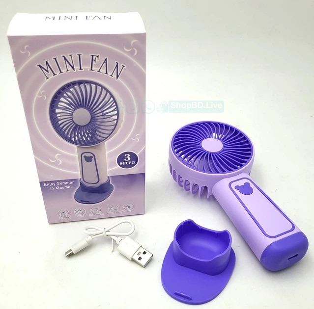 Mini Portable Fan with Phone Stand & Spray – USB Rechargeable, 3 Speed, 5V | Model TX265 | Price in BD_img_4