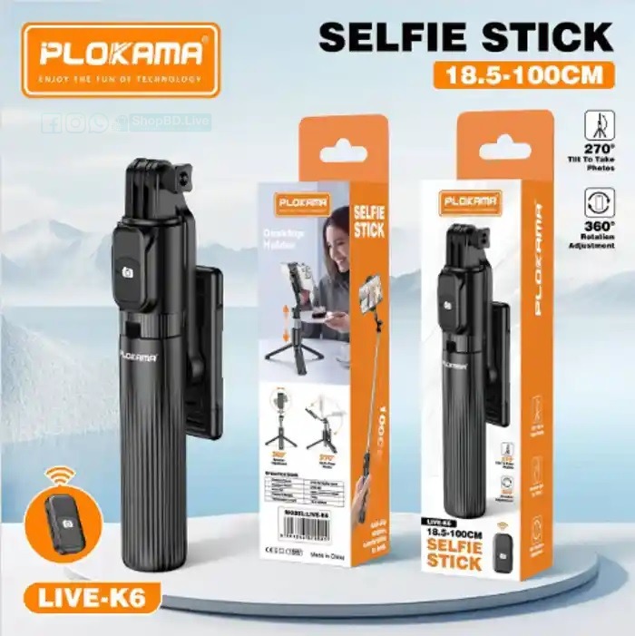 Plokama K6 Selfie Stick Tripod - 2-in-1 Selfie Stick & Tripod 360° Rotation Wireless Bluetooth Remote_img_0