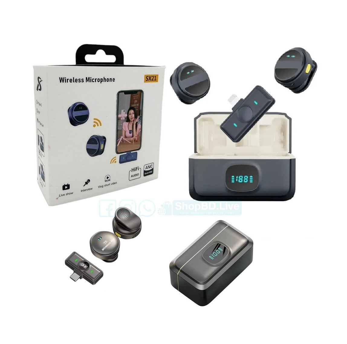 SX21 Wireless Lavalier Microphone – 2.4G Noise Reduction | Type-C / 8 Pin | Plug & Play Vlogging Mic | Price in BD_img_0