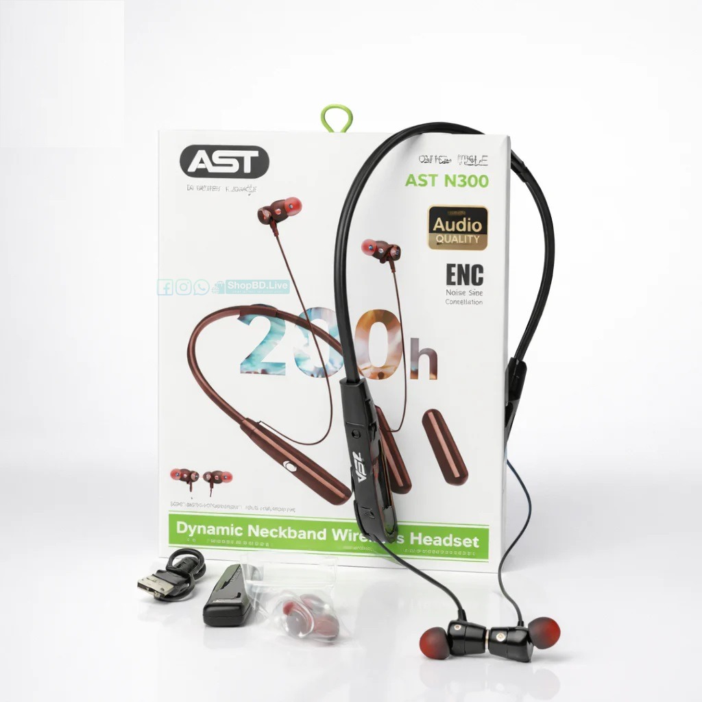 AST N300 Neckband Wireless Headset – Dual Battery & Magnetic Control | Price in BD_img_2