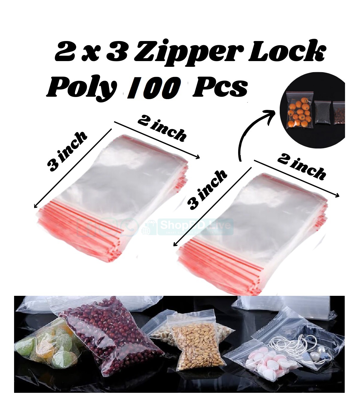 100 pcs Zipper lock bag 2" x 3" inch Small Mini Size Pack Poly Resealable Zip Lock Poly Bag for Plastic Storage Packet_img_0