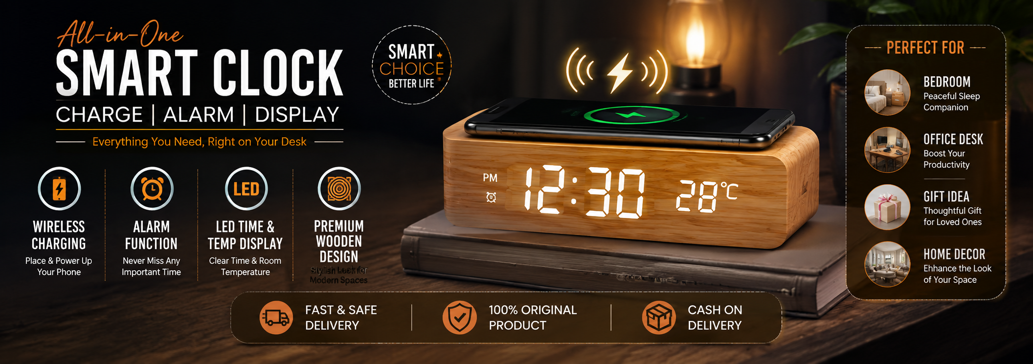 এক ডিভাইসেই Clock, Alarm & Wireless Charging