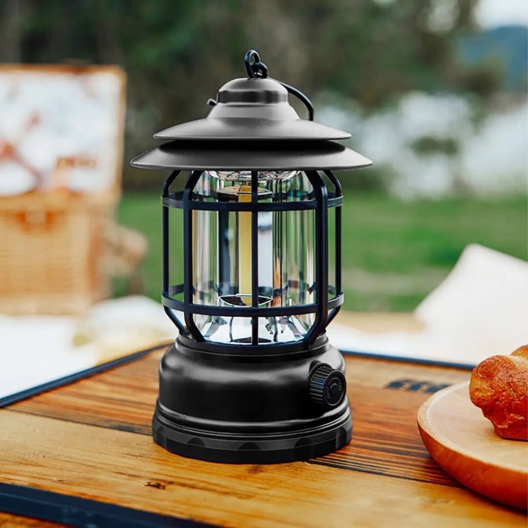 Vintage LED Lantern with Rechargeable Battery - Portable Camping Lamp