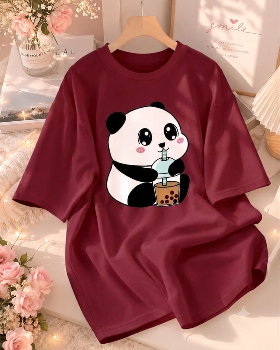 Ladies Drop Shoulder T-Shirt for Women – 100% Pure Cotton Cartoon Print_img_2