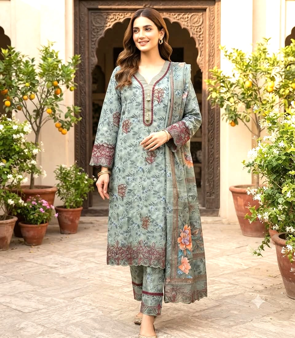 Pakistani Inspired Laser Cut Ready-Made Three Piece for Women | Embroidered Dress_img_1