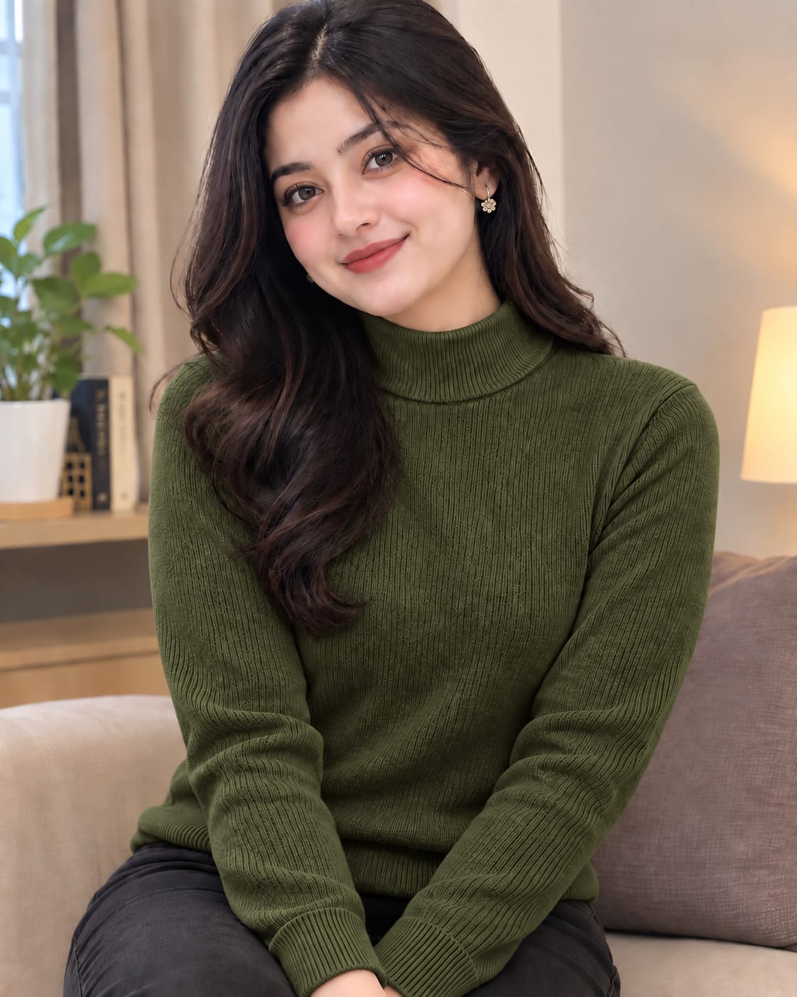 Premium Ribbed High Neck Cotton Sweater for Women_img_2