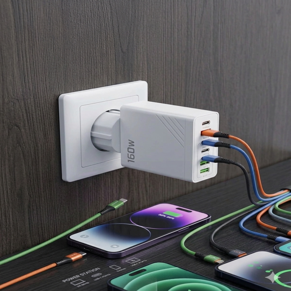 160W 6-Port Fast Charging Multi USB Wall Charger for Mobile, Tablet & Smart Devices | Shop BD Store