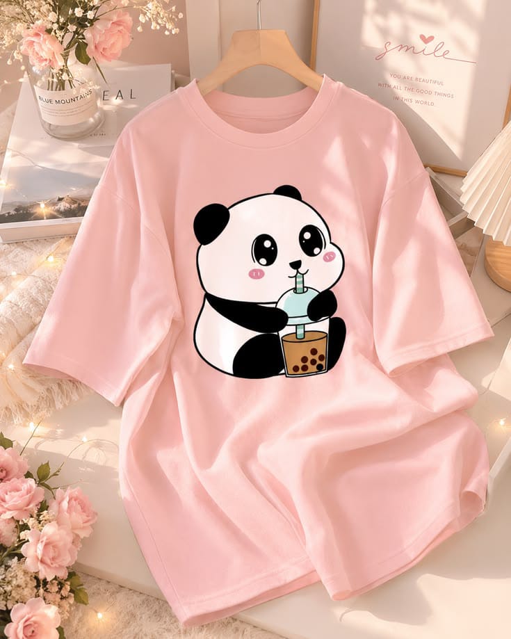 Ladies Drop Shoulder T-Shirt for Women – 100% Pure Cotton Cartoon Print_img_1