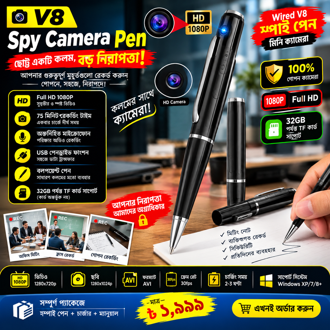 😲 সাধারণ কলম নয়, কলমের সঙ্গে ক্যামেরা! 🖊️📹 V8 Spy Camera Pen — স্মার্ট গ্যাজেট এখন আপনার হাতের নাগালে!_img_3