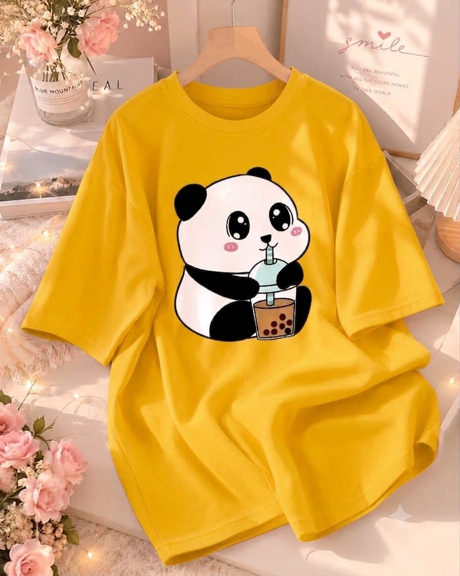 Ladies Drop Shoulder T-Shirt for Women – 100% Pure Cotton Cartoon Print_img_3