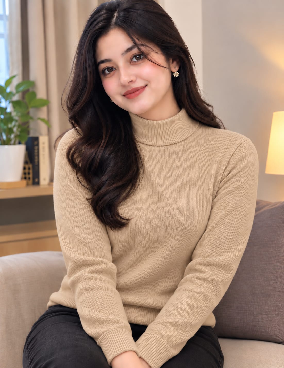 Premium Ribbed High Neck Cotton Sweater for Women
