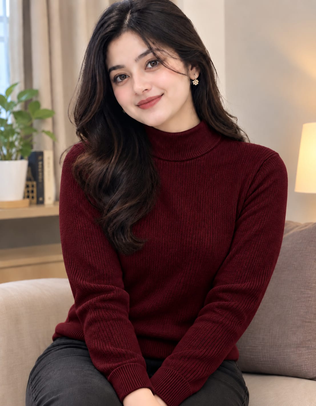 Premium Ribbed High Neck Cotton Sweater for Women_img_1
