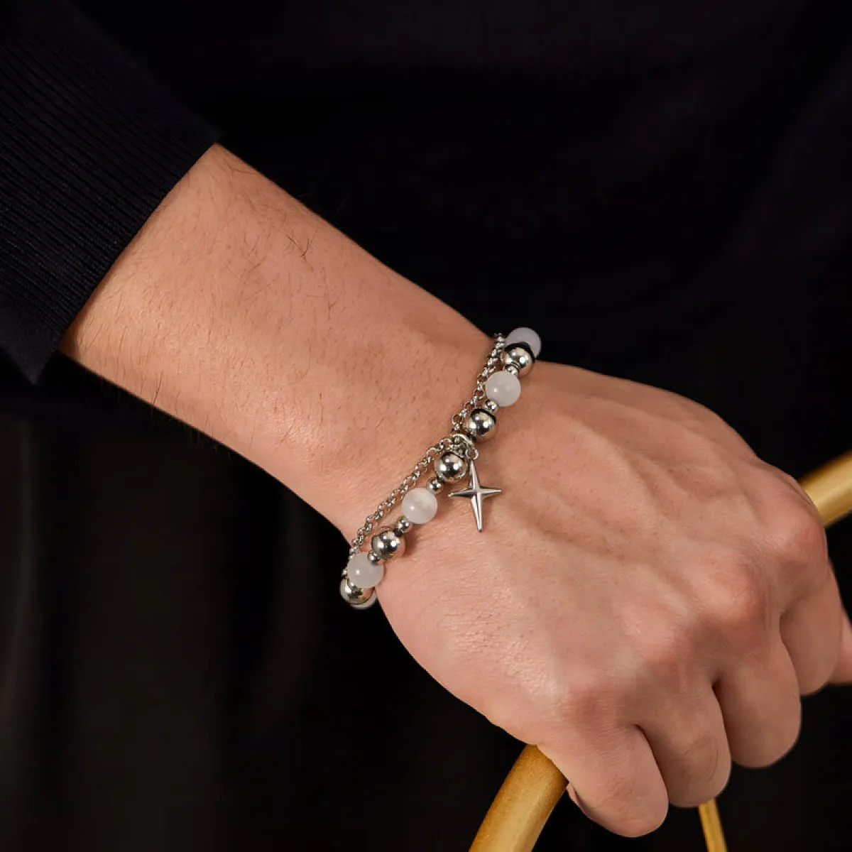 Stainless Steel and Cat's Eye Bracelet for Men - Image 1