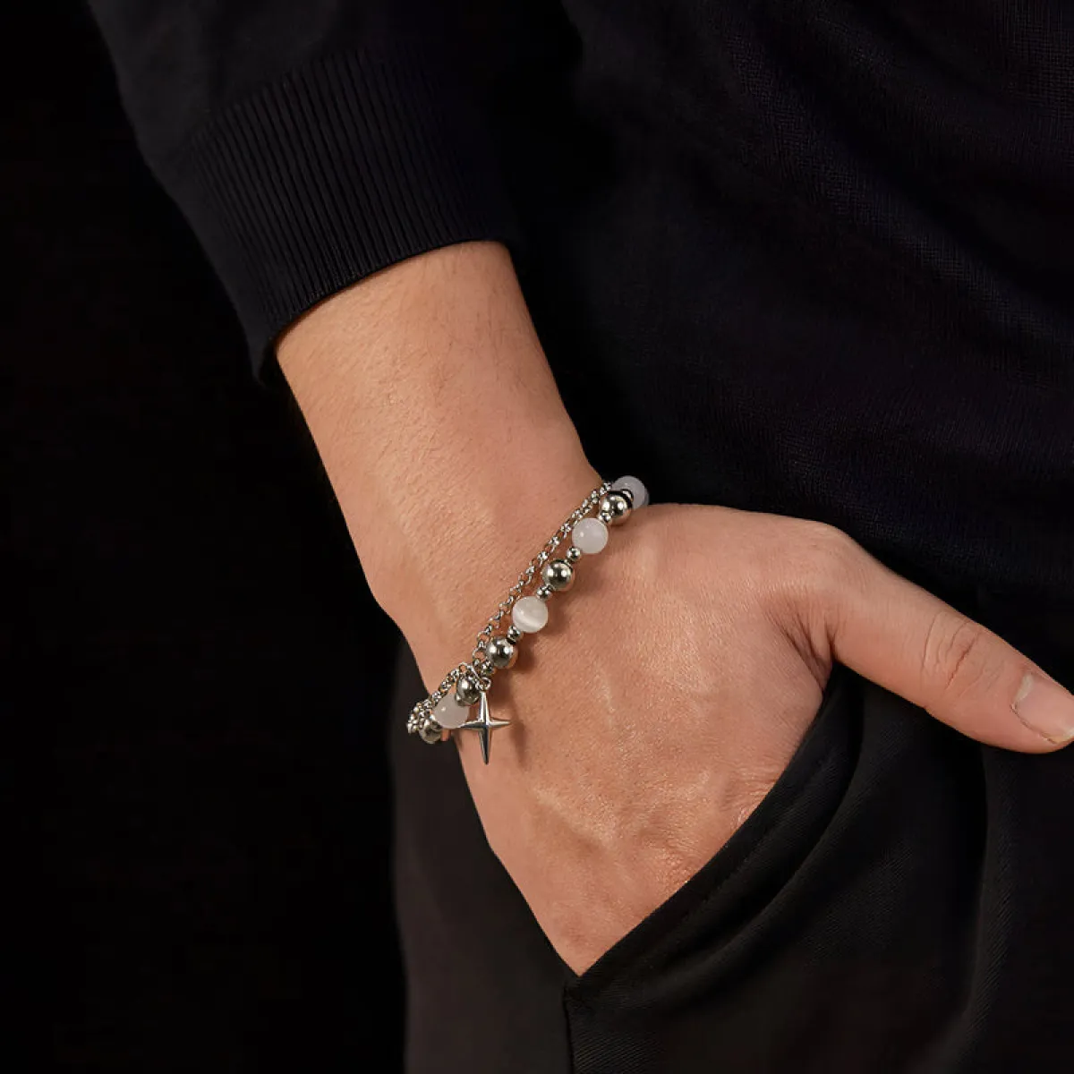 Stainless Steel and Cat's Eye Bracelet for Men - Image 2
