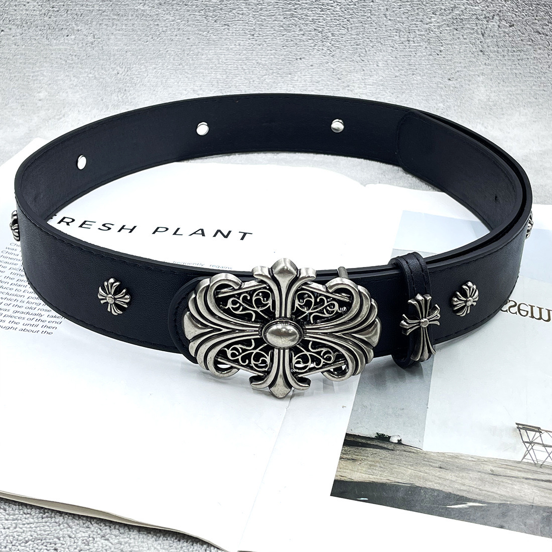 Gothic Filigree Cross Leather Belt - Image 1