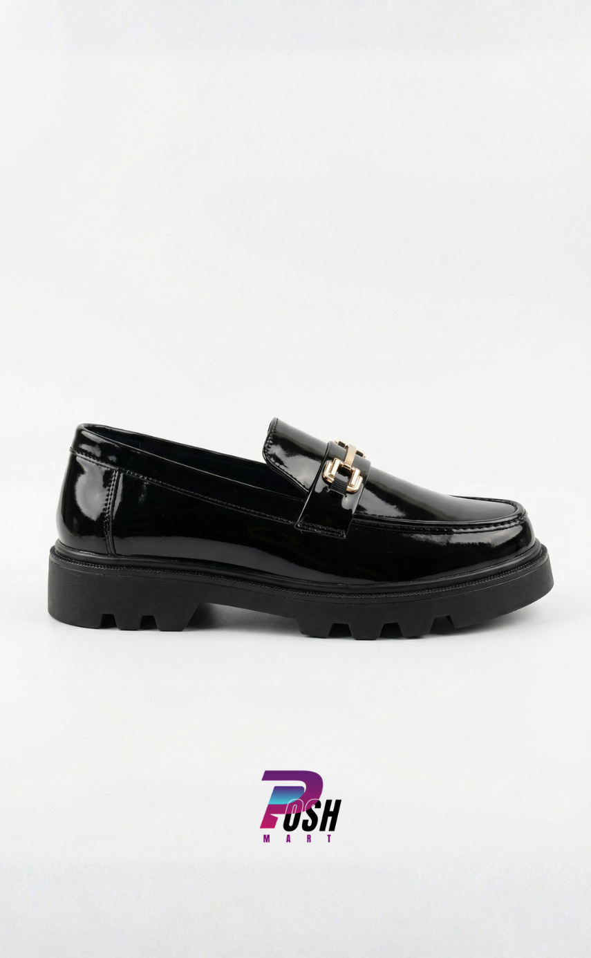 Glossy Black Golden Chain Chunky Loafer_img_1