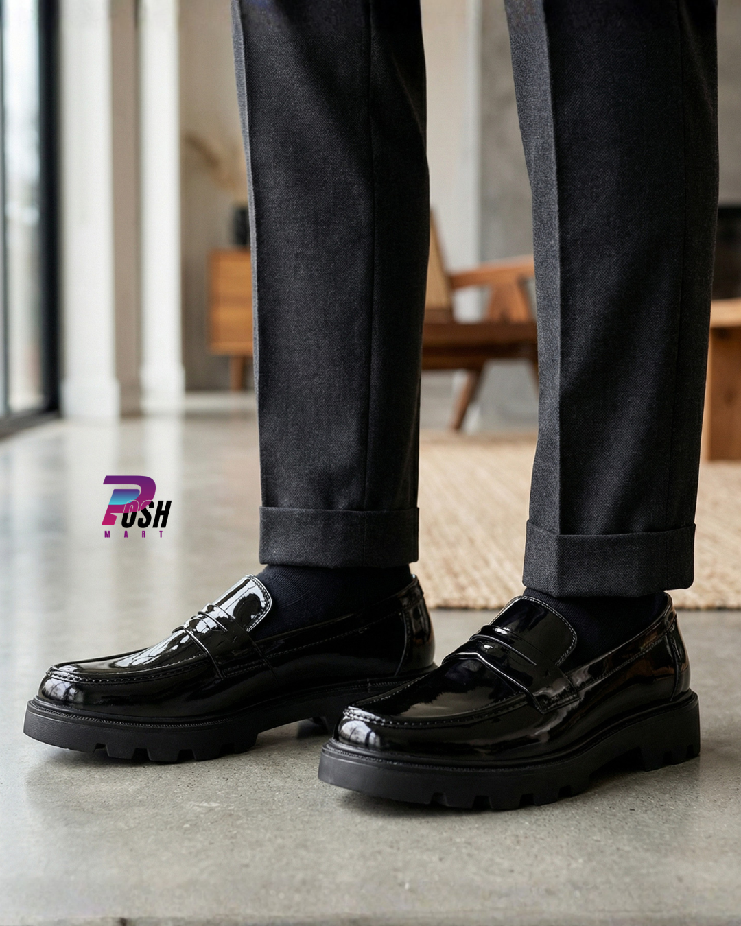 Glossy Black Penny Chunky Loafer_img_5