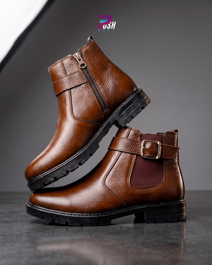 100% GENUINE COW LEATHER HIGH NECK CHELSEA BOOT