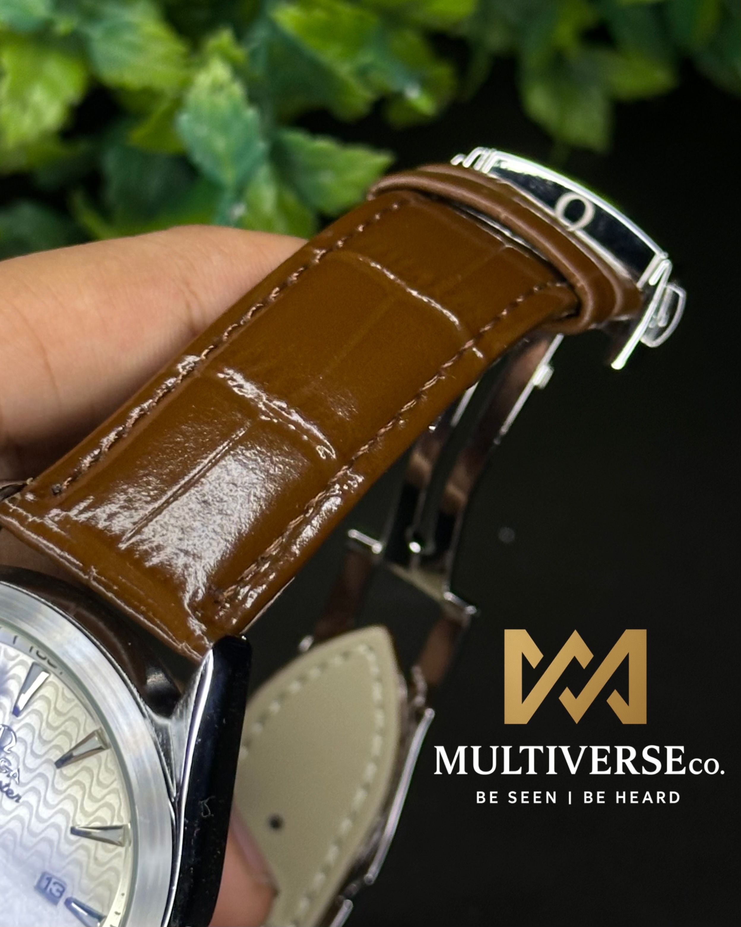 OMEGA SEAMASTER WHITE WAVE PATTERN DIAL BROWN BELT (AA)_img_3