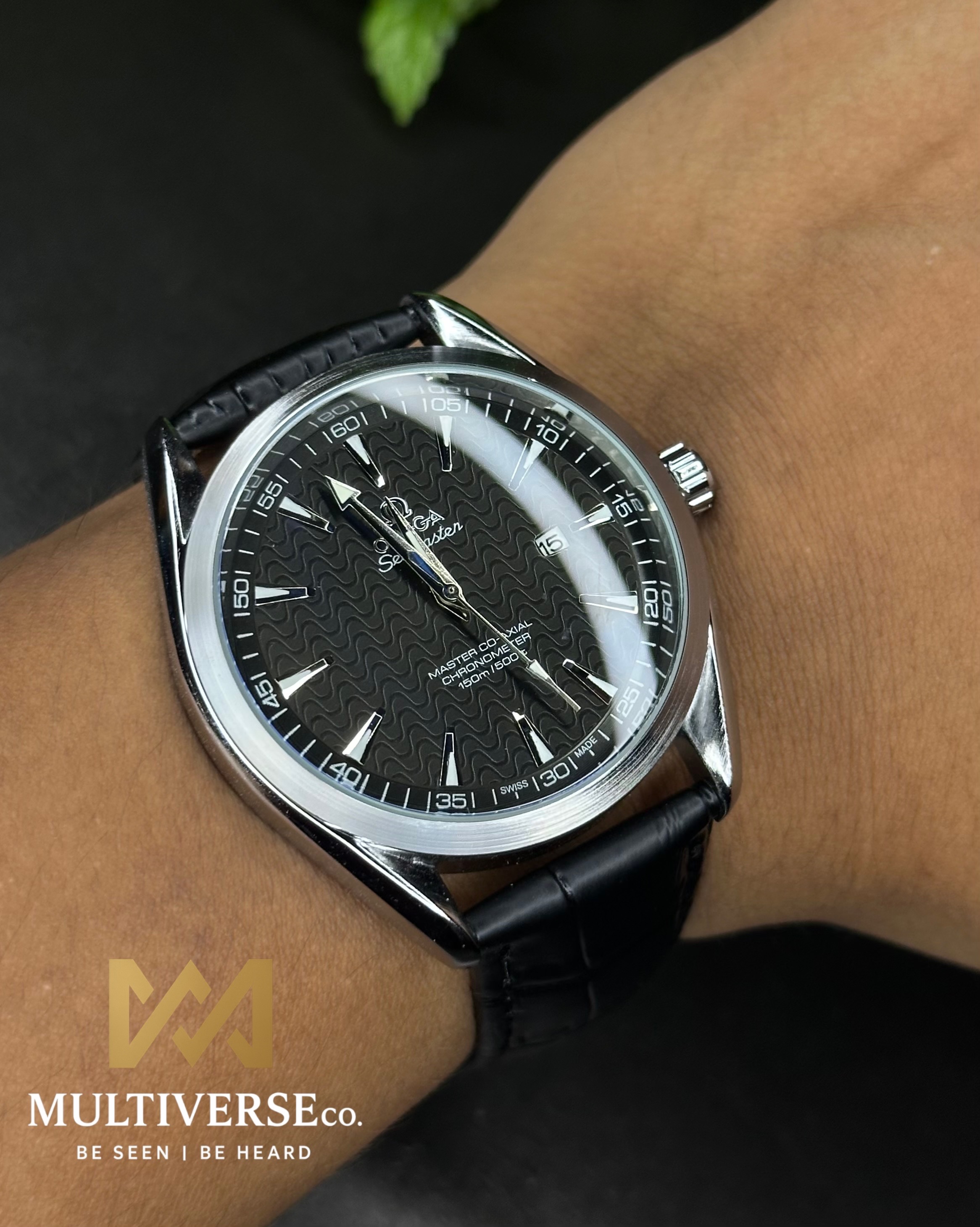 OMEGA SEAMASTER BLACK WAVE PATTERN DIAL BLACK BELT (AA)_img_1