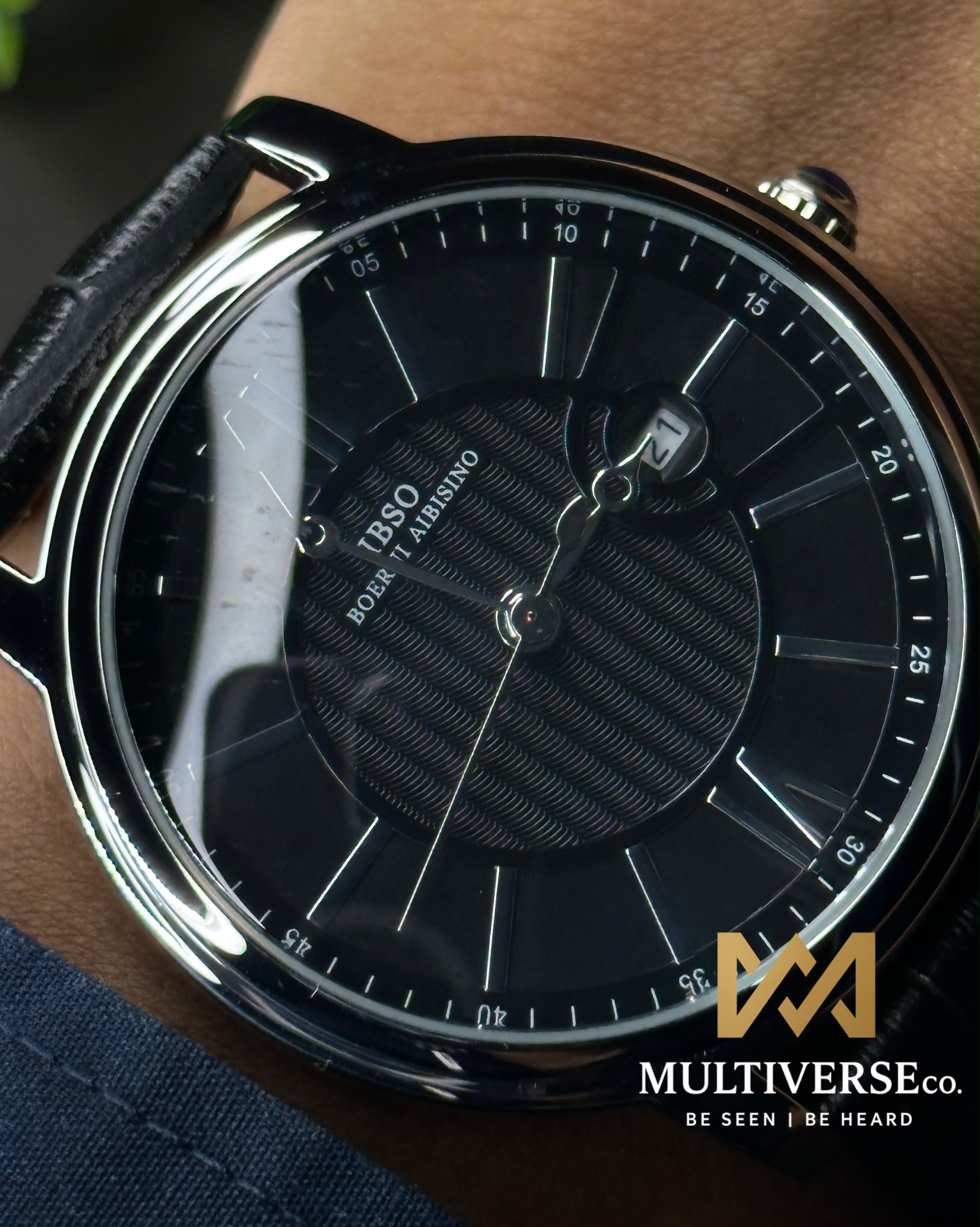 IBSO GUILLOCHÉ ROMAN BLACK LEATHER BLACK DIAL WATCH S3893G_img_3