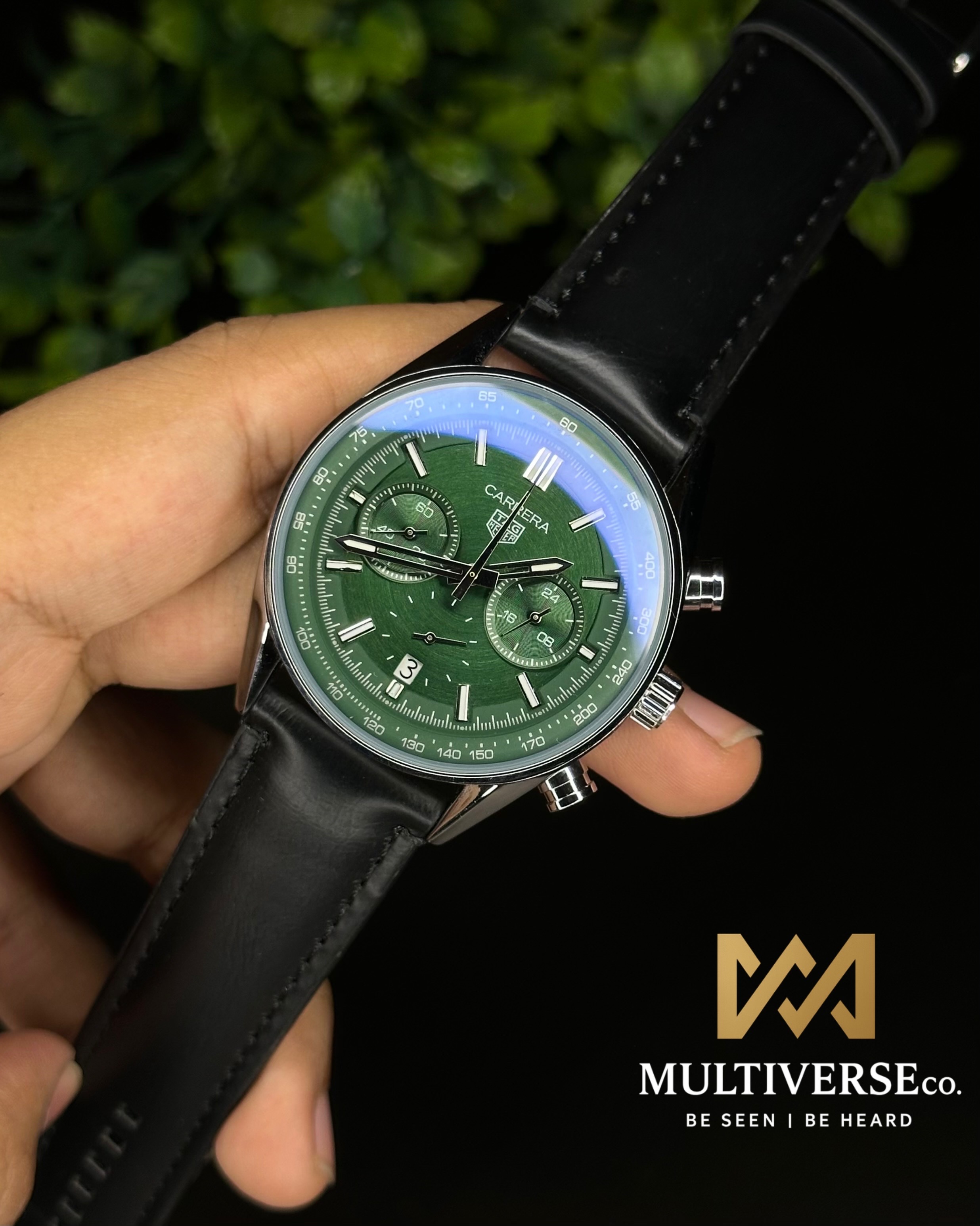 TAG HEUER CARRERA CHRONOGRAPH GREEN DIAL BLACK BELT (AA)_img_0