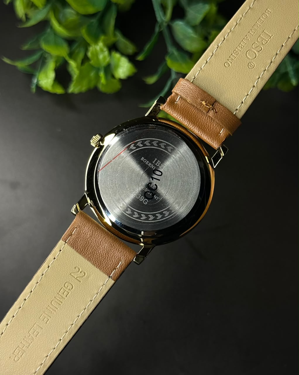 IBSO SECTOR DIAL MINIMALIST MUSTARD LEATHER WHITE DIAL WATCH B2839G_img_5