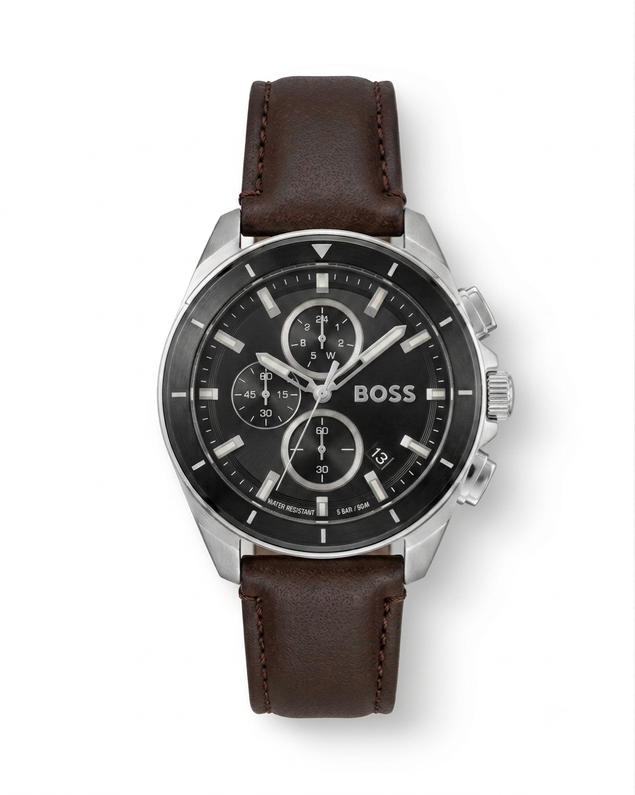 HUGO BOSS | VOLANE CHRONOGRAPH | DARK BROWN LEATHER | BLACK DIAL WATCH | AA GRADE |