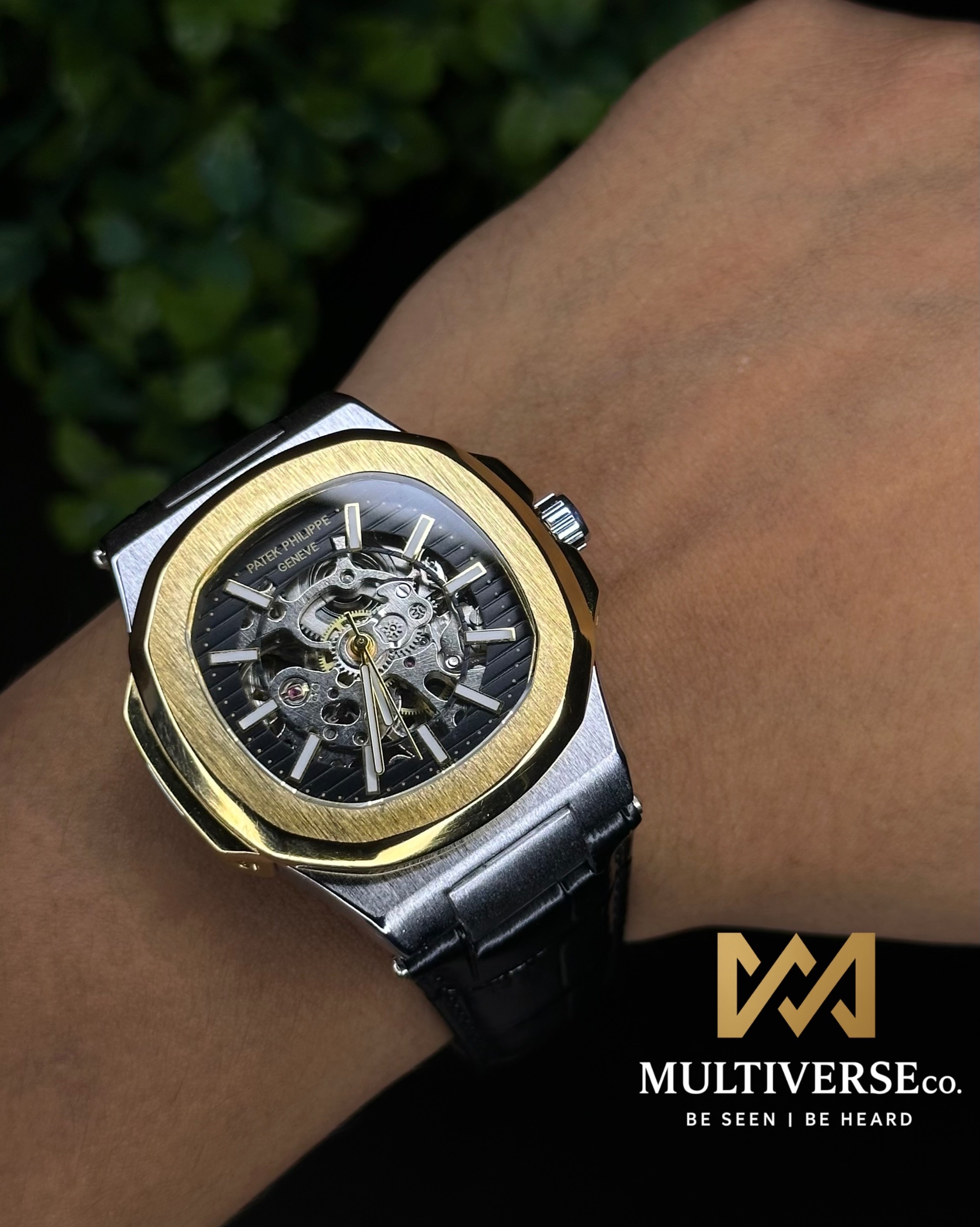 PATEK PHILIPPE NAUTILUS SKELETON TWO-TONE BLACK DIAL BLACK BELT (SEMI AAA)_img_3