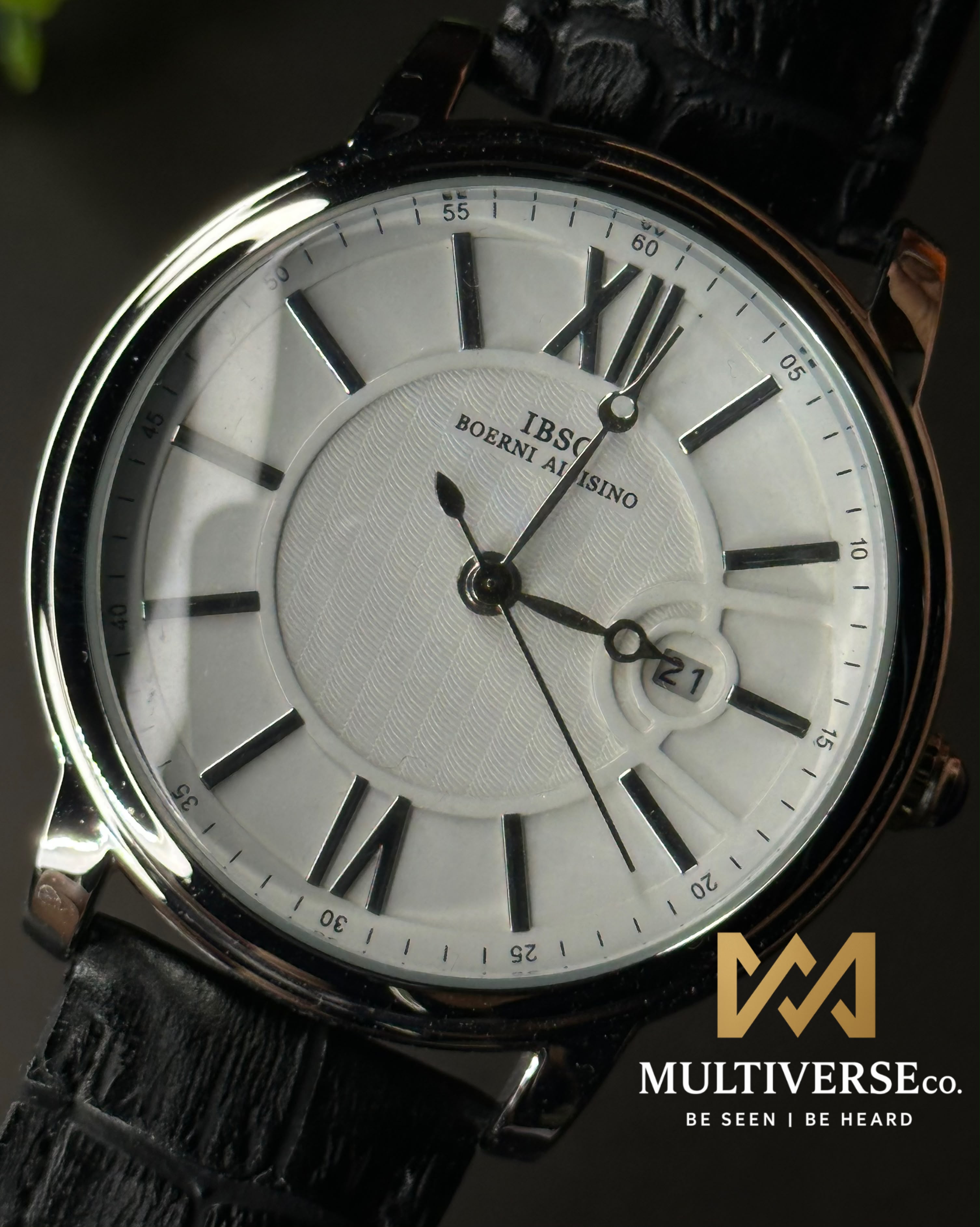 IBSO GUILLOCHÉ ROMAN BLACK LEATHER WHITE DIAL WATCH S3893G_img_3