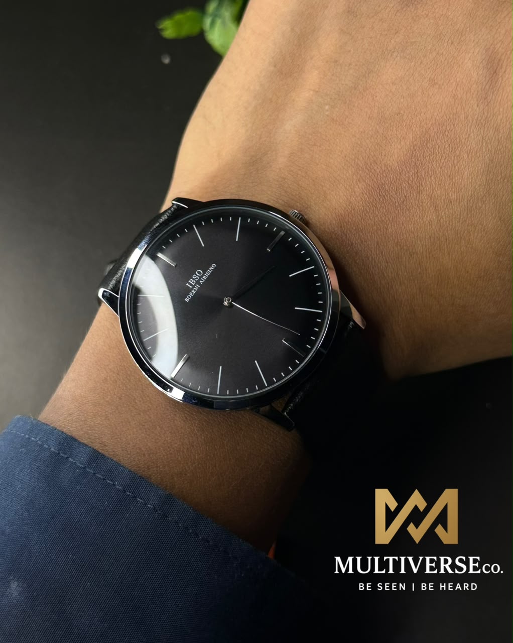 IBSO MINIMALIST SUNBURST LEATHER BLACK STRAP BLACK DIAL WATCH B2806G_img_6