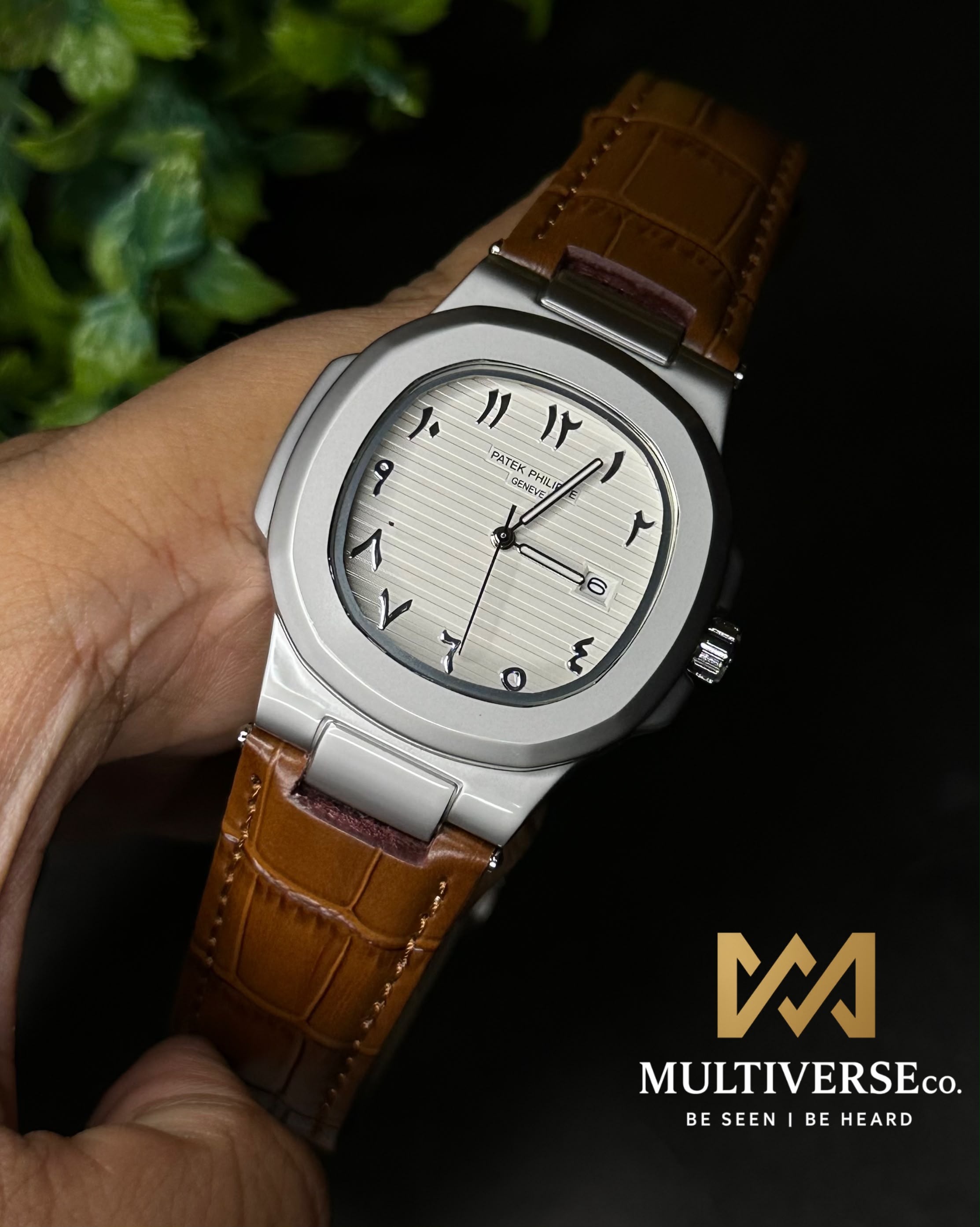 PATEK PHILIPPE NAUTILUS EASTERN ARABIC NUMERALS BROWN BELT WHITE DIAL EDITION
