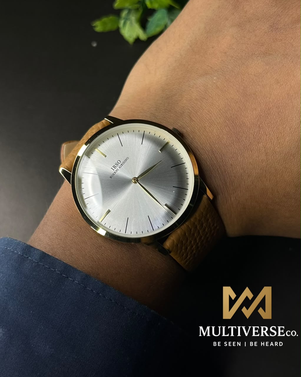 IBSO MINIMALIST SUNBURST LEATHER MUSTARD STRAP WHITE DIAL WATCH B2806G_img_3