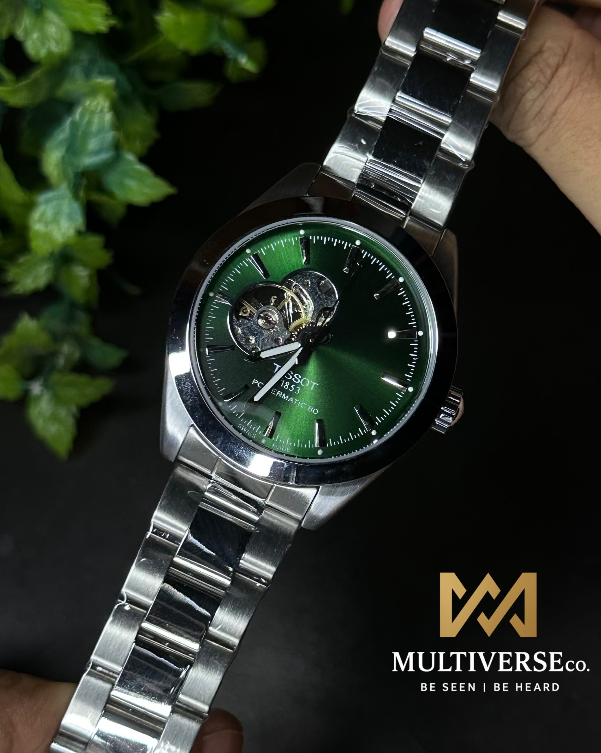 TISSOT GENTLEMAN POWERMATIC 80 OPEN HEART GREEN DIAL