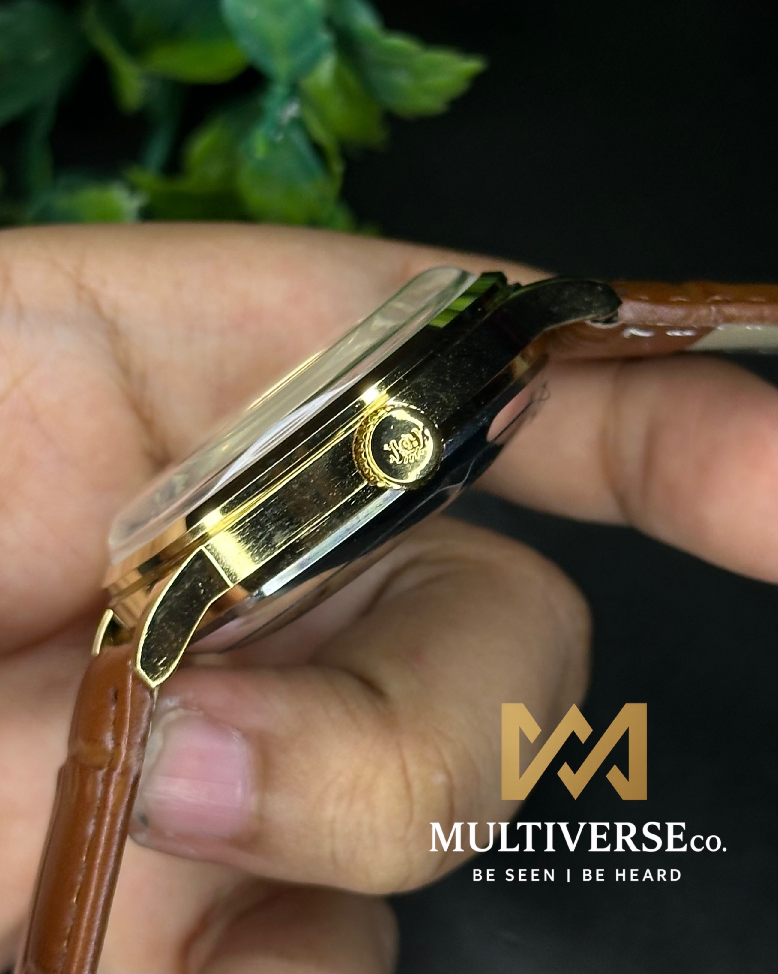 ORIENT BAMBINO OPEN HEART SILVER DIAL GOLDEN CASE AUTOMATIC BROWN LEATHER BELT (SEMI AAA)_img_4