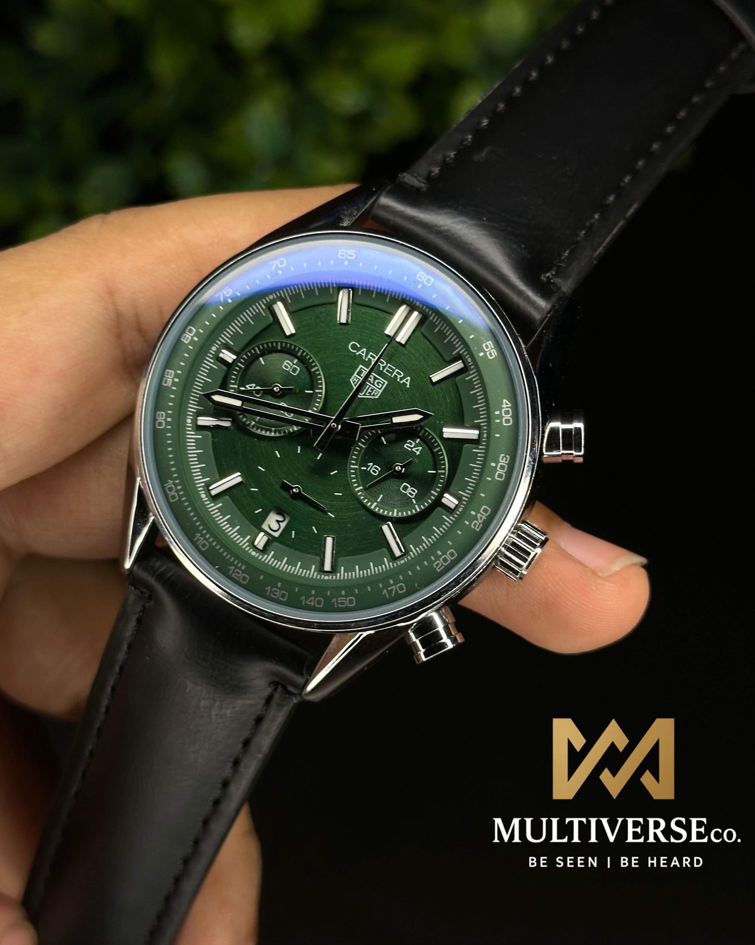 TAG HEUER CARRERA CHRONOGRAPH GREEN DIAL BLACK BELT (AA)_img_1