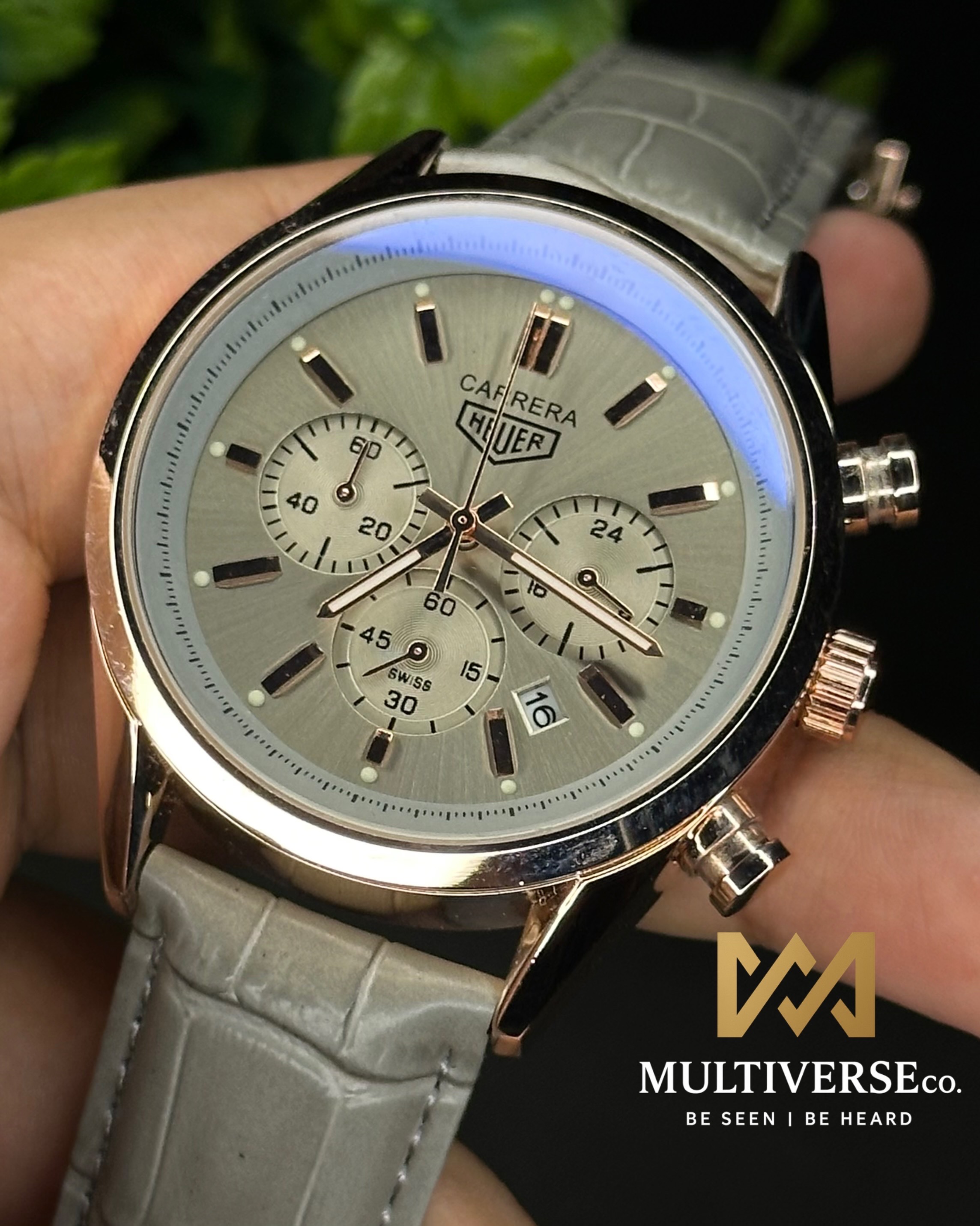 TAG HEUER CARRERA CHRONOGRAPH ROSE GOLD CASE GREY BELT GREY DIAL (AA)_img_3