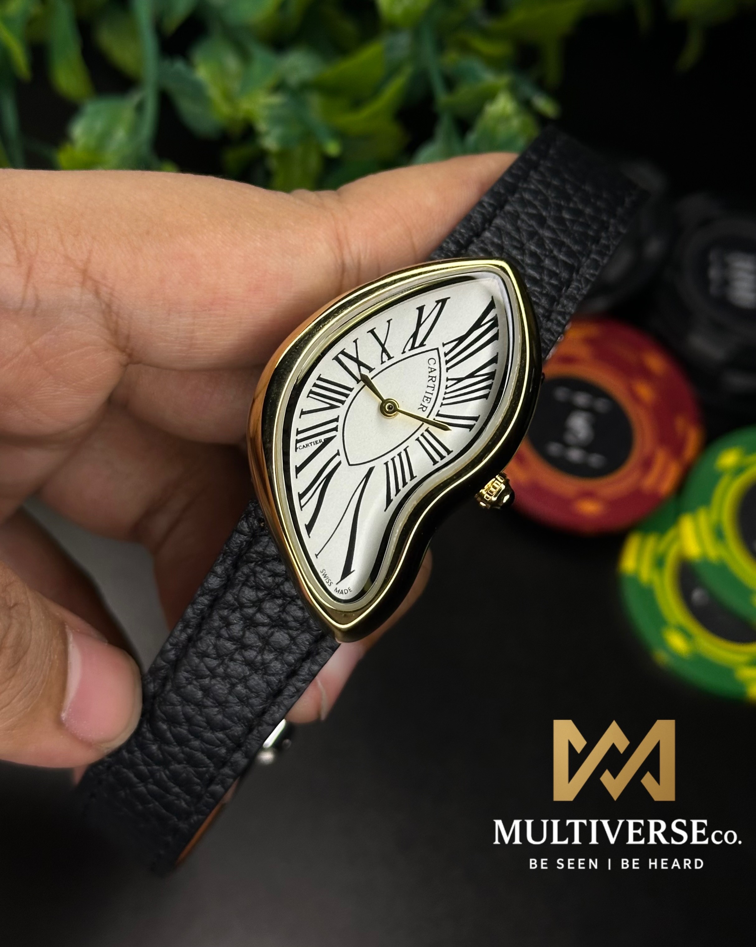 CARTIER CRASH DESIGN | BLACK BELT GOLD CASE WHITE DIAL | (AA)